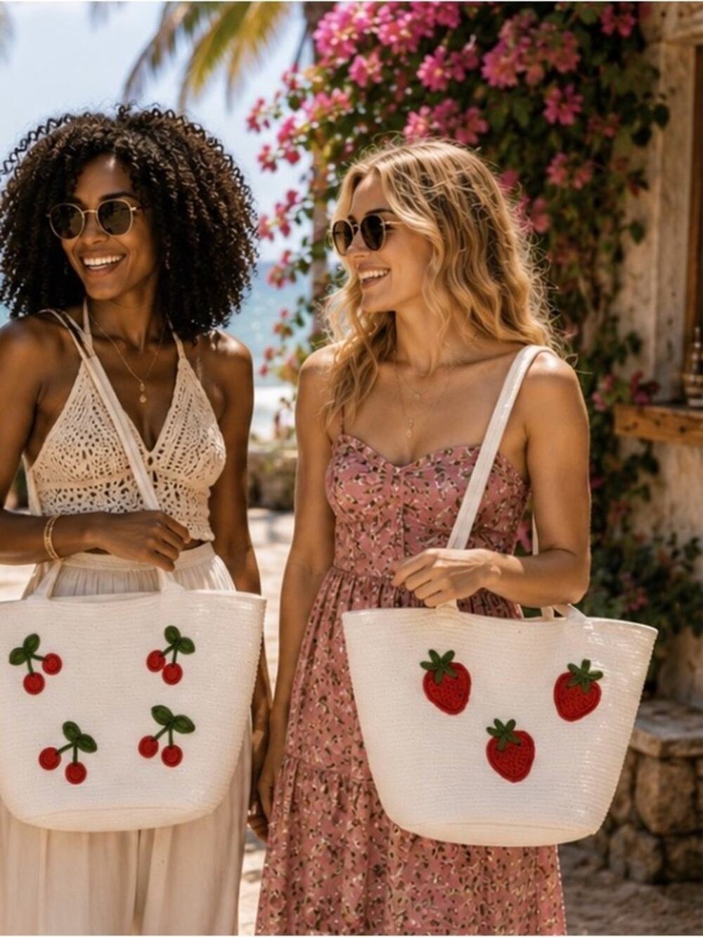 NWT Viral Sunglow Embroidered Strawberry 🍓 Beach Tote - Ships FREE